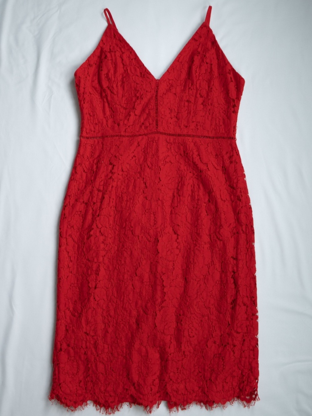 ASTR The Label Red Lace V Neck Cocktail Dress - Size Large